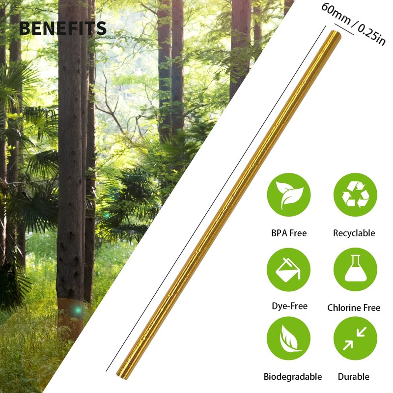 Metallic Gold PaperDrinking Straws, Disposable Gold Foil Paper Straws, Clinquant