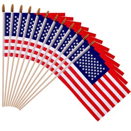 12 Pack Small American Flags - 4x6 Inch Mini USA Hand Held Stick Flag with Safety Spear Top, 250th Anniversary, Memorial Day, Outdoor 4th of July Decorations, Veteran's Day Patriotic Decor