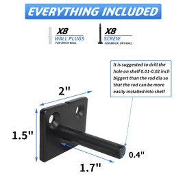 Floating Shelf Brackets 2 Inch Heavy Duty Hidden Shelving Brackets for Floating Wood Shelves Hardware Rod with 3/8 Diameter,4 Pack Solid Steel Blind Shelf Supports with Screws