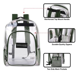Clear See Through Backpack Heavy Duty | Transparent Clear Backpack Bags Stadium Approved for Women, Men, School, Travel (Green)