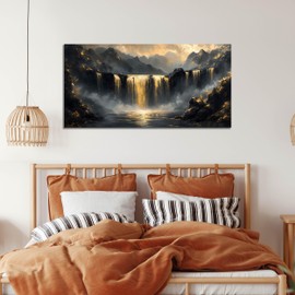 HUBOSKN Waterfall Canvas Wall Art for Living Room - Mountain Art Wall Decor for Office - Modern Wall Art for Bedroom Size 20" x 40"