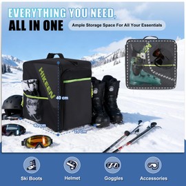 Hikeen Ski Boot Bag, 40L Breathable Padded Snowboard Boot Bag with Helmet Compartment,Durable Travel Handbag for Helmet, Goggles,Gloves & Accessories