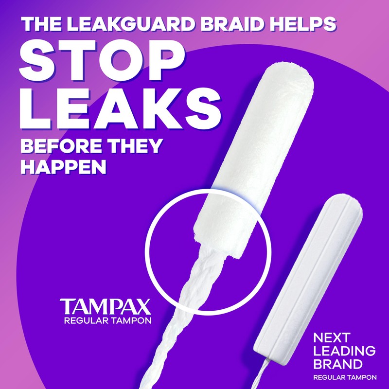 Tampax Radiant Tampons Multipack, with LeakGuard Braid, Light/Regular Absorbency, Unscented,