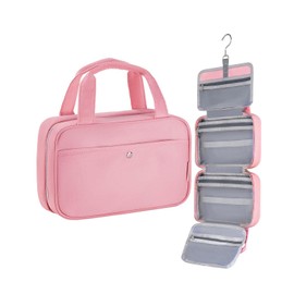 Chakipee Travel Hanging Toiletry Bag for Women - Waterproof Toiletries Bag Cosmetic Organizer Lightweight Bathroom with Clear Window for Essentials, Makeup, Shampoo Dark Pink Medium