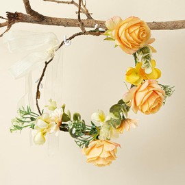 Radhu & Kabby Flower Tiara for Women | Exquisite Yellow Colour Tiara | Floral Crown Headband for Birthdays And Events | Adjustable Hair Accessory for Women