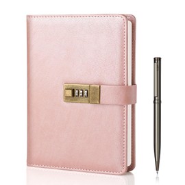 WEMATE Journal Keyed Notebook A5 with Pen and Gift Box PU Leather Diary 2024 Privacy Notebook, 240 Pages 15cmx22cm-Rose Gold
