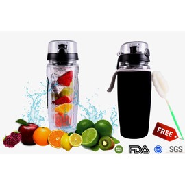 willceal Fruit Infuser Water Bottle 32oz Durable, Large - BPA Free Tritan,Flip Lid, Leak Proof Design - Sports, Camping (Black)