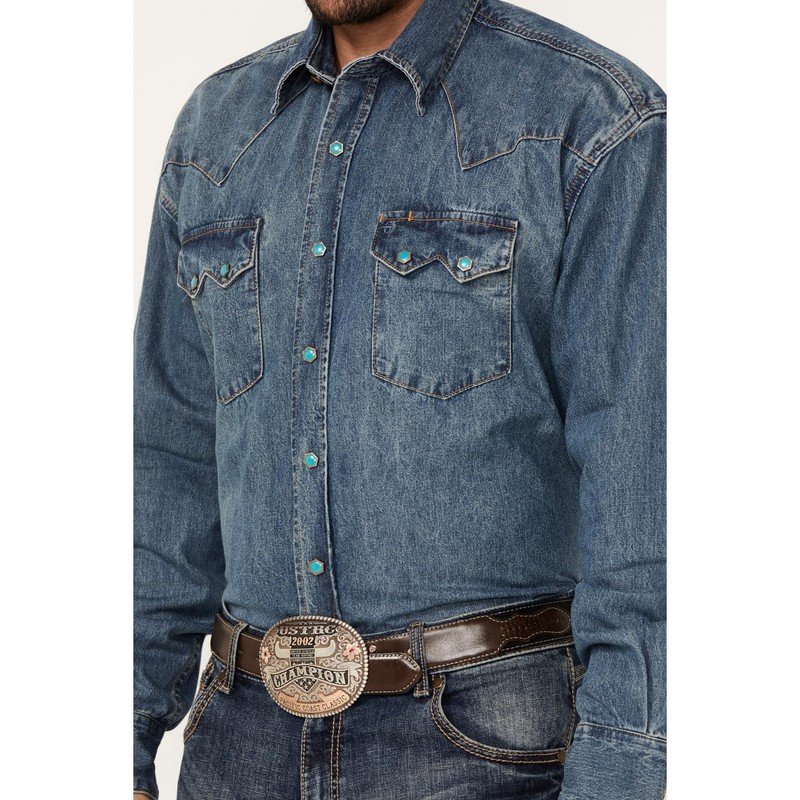 Stetson Men's Denim Snap Western Shirt, Blue, Large