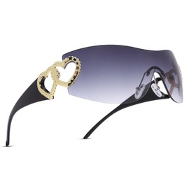 Pro Acme Wrap Around Rimless Sunglasses for Women Men Oversized Fashion Futuristic Sun Glasses Flat Top Shield 2000S Trendy(Black Frame|Gradient Black Lens)