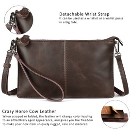 befen Vintage Brown Crazy Horse Leather Wristlet Clutch Wallet Purse Small Crossbody Bag for Women (Mocha)