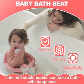 Trankerloop Baby Bath Seat, Bath Seat for Baby 6 Month & up, Baby Bath tub Seat with Suction Cups, Non-Slip, Detachable, Pink