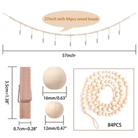 QXUJI Wall Hanging Photo Display with Wooden Beads Garland, Collage Picture Frame for Boho Wall Decoration, Photo Holders with 9 Wood Clips, for Rustic Country Decor, Home, Nursery Room, Dorm Decor