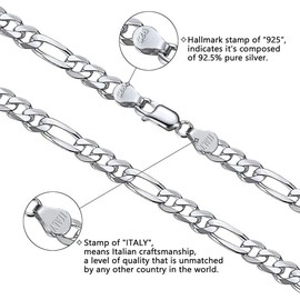 Savlano 925 Sterling Silver 5mm Italian Solid Figaro Link Chain Necklace With Gift Box For Men & Women - Made in Italy (30, 5mm)