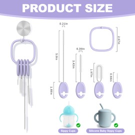 YOTIME 4 in 1 Straw Cleaner Brush Set, Reusable Standing Straw Brushes with Holder Ring, for Baby Bottles, Sippy Cups and Lids, Purple