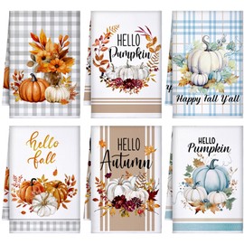 Bencailor 6 Pcs Fall Kitchen Towels Thanksgiving Guest Towels Hand Towels Decorative Buffalo Plaid Microfiber Kitchen Dish Towels for Harvest Gift, 15.8 x 23.6 Inch (Fresh,Pumpkin)