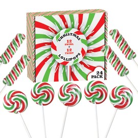Christmas Candy Lollipops - 24 Holiday Suckers Individually Wrapped Bulk - 18g Swirl and 12g Twisty Pops