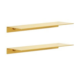 JYL HOME Modern Floating Shelf Wall Mounted Heavy Duty for Living Room Bedroom Bathroom, 23.6 Inch, Gold, 2 Pack