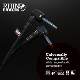rhinocables 6.35mm TS Right Angled Mono Jack 1/4” Male Audio Equipment Cable Contacts for Guitar, Instrument, Mixing, Amp, Keyboards, Bass, Speaker (6m)