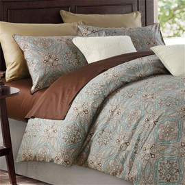 ABREEZE Boho Paisley Print Luxury Duvet Quilt Cover and Shams 3pc Bedding Set Damask Medallion 1000TC Egyptian Cotton King Duvet Cover Set, Taupe