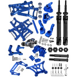 Rcarmumb Upgrades Part for 1/10 Rustler 2wd VXL,Alloy Caster Block,Drive Shaft CVD Axles,Suspension Arm,Steering Blocks,Stub Axle Carriers,Shock Tower,Bulkhead,Navy Blue