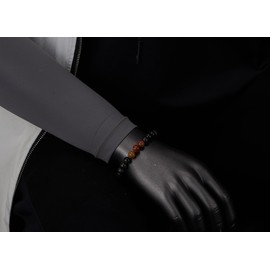 COOLSTEELANDBEYOND Black Onyx Beads Bracelet with Gold Sand Beads Women Men Elastic Stretchy Chakra Jewellery, Synthetic gemstone, No gemstone