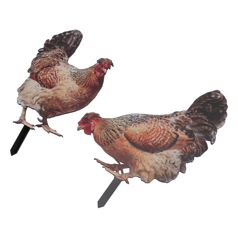 Doact Pack of 2 Chicken Garden Stakes, Handmade Chicken Lawn