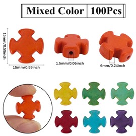 SUNNYCLUE 1 Box 100Pcs Crosses Beads Turquoise Cross Beads bulk Small Rosary Pink Green Red Colorful Synthetic Stone Gemstone Crucifix Beads for Jewellery Making Beading Keychains Supplies Women