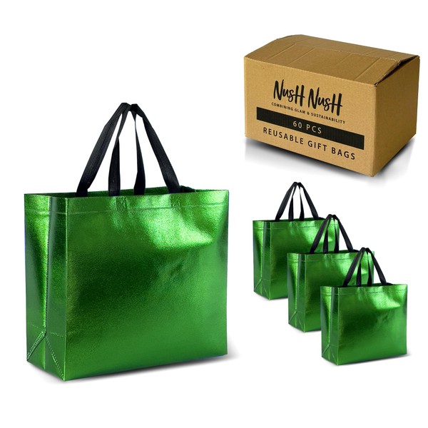 Nush Nush Set of 60 Shiny Green Gift Bags in