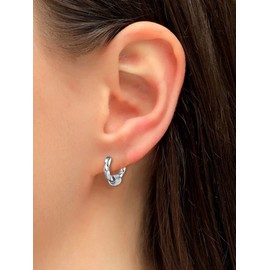 Hoop Earrings for Women Twisted Hoop Earrings Black Chunky Huggie Earrings Hypoallergenic Thick Hoop Earrings (Silver Hoop Earrings)…