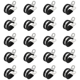 PATIKIL 3/4 Inch Cable Clamps, 20 Pcs 304 Stainless Steel Conduit Clamp Cable Rigid Pipe Strap Metal Rubber Clips for Pipes Wire Line Hose Bracket Tube Holder, Black (19.1mm)