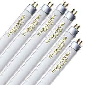F24T5/865 6 Pack 22 Inch T5 Fluorescent Grow Light Bulbs, 24W 6500K Full Spectrum, 2000 Lumens, High Output (HO) Bulbs for Indoor Plants, Seedlings, Veg Growing, Sunlight White, Energy Efficient