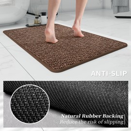 Bathroom Rugs Non Slip Washable, Rubber Bath Mats for Bathroom,Quick Dry,Super Absorbent Ultra Thin Small Bath Mat Low Pile Bath Floor Mat Fit Under Door,Shower,Sink, Brown, 17"x24"