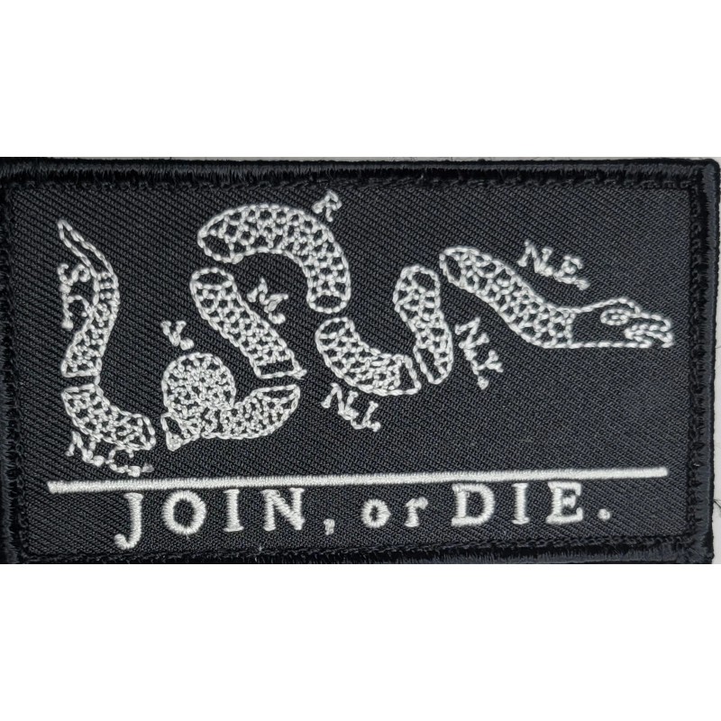 political cartoon JOIN OR DIE Black White Tactical Hook Embroidered