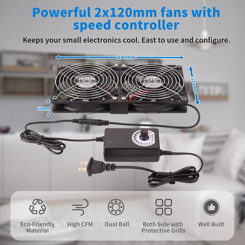 Dual 120mm High CFM Computer Fans with AC Plug, AC