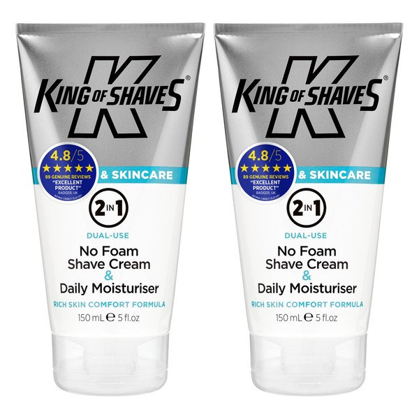 King of Shaves 2-in-1 No Foam Shaving Cream & Daily Moisturising Face Cream for Men 150ml TWIN PACK