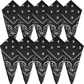 FEPITO 10Pcs Paisley Bandanas Assorted Cowboy Bandanas Novelty Cotton Bandanas for Men Womens (black)
