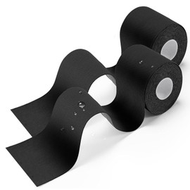 2 Rolls Kinesiology Tape (5cm x 5m Per Roll), Waterproof Sports Tape,Elastic Physio Tape for Shoulder, Back, Knee & Muscle Support, K Tape Breathable & Skin-Friendly KT Tape (Black)