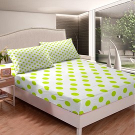Polka Dot Bed Sheet Set,Nostalgic Lime Green Fitted Sheet for Woman Girls Girly Kids Youth Woman Child,Girlish Vintage Rounds Pattern Bedding,Decor 3 Pcs Queen Size