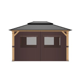 Gazebo Curtains 10'x10' Gazebo Universal Replacement Privacy Curtains with Mosquito Windows - Closable Screen with Zipper 2 in 1 Design 4-Panels Protecting Shade Set (with Neting Windows)-Brown