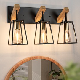 3 Light Bathroom Vanity Light - Wood Bathroom Lighting Fixtures Over Mirror Farmhouse Bathroom Vanity Light Fixtures Metal Cage Wall Sconce Black Wall Lamp for Hallway Bedroom