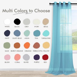 KOUFALL Bathroom Curtains Window Short,Sheer Grommet Beach Theme Summer Curtains for Living Room Kitchen,45 Inch Length,Teal