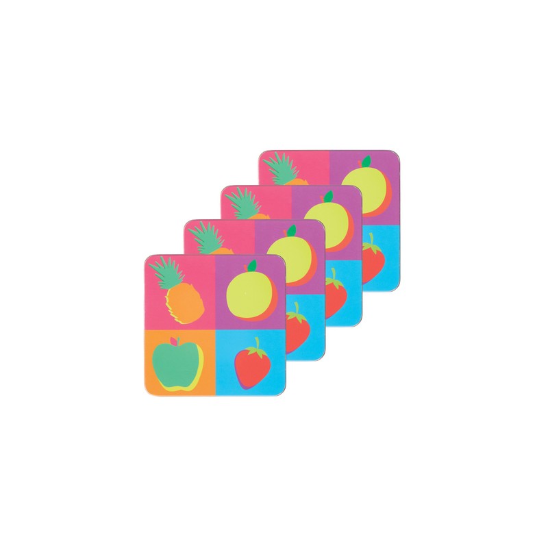 KitchenCraft Fruit Cork Backed Drinks Coasters, Set of 4, Multi-Colour
