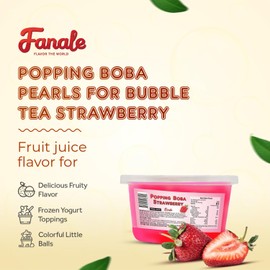 Fanale Strawberry Popping Boba Pearls, Vegan, Non GMO, Gluten Free, Fat Free, Perfect for Bubble Tea, Smoothies, Ice Cream, Desserts, and Beverages.