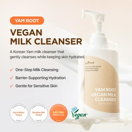 IsNtree Yam Root Vegan Milk Cleanser 220ml, 7.43 fl.oz Korean Facial Cleanser for Sensitive Skin Rich & Creamy Texture Hydrating & Mild Vegan & Cruelty-Free Skincare