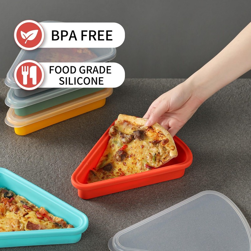 KEVJES 2-Pack Reusable Silicone Leftover Pizza Slice Storage Container with