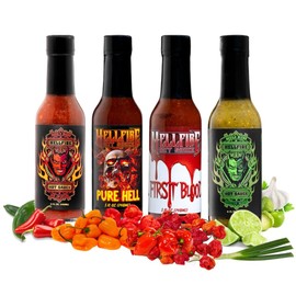 Hellfire Hot Sauce Vegan Gift Pack - Gourmet Hot Sauce Variety Pack With 4 Plant Based Flavors (Four 5 oz. Bottles)