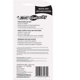 BIC Gel-ocity Retractable Quick Dry Gel Pen, Medium Point (0.7mm), Black, Comfortable Full Grip, 4-Count
