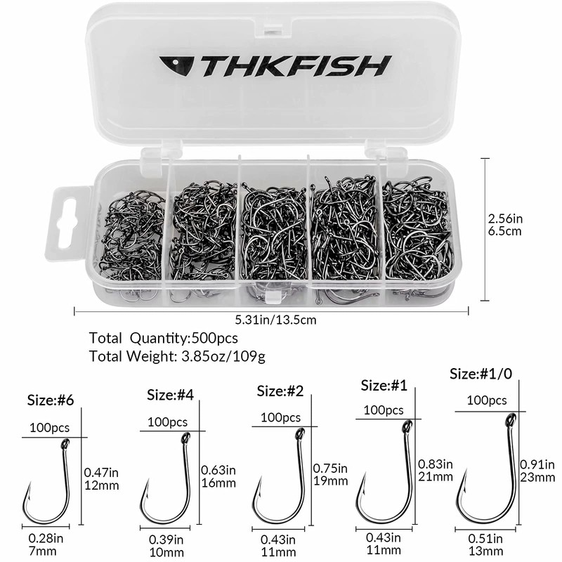 THKFISH 釣り針 スプリットショットフックドロップショットフック 小さな釣り針 淡水＃6＃4＃2＃1＃1/0 500個