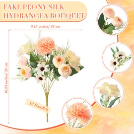 Tigeen 12 Bundles Peonies Artificial Flowers Faux Roses Silk Flowers Hydrangea Artificial Bouquet for Wedding Table Centerpiece Floral Vase Home Office Bridal Decor (Champagne)