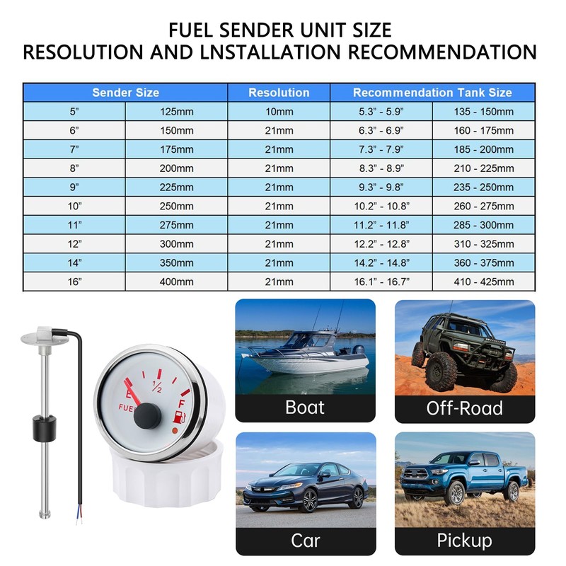MAIMEIMI Fuel Sending Unit and Gauge Kit 240-33ohm 8" Marine